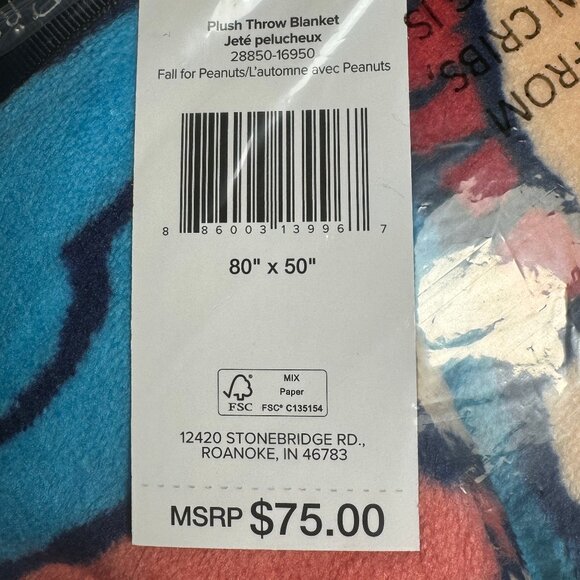 Vera Bradley Plush Throw Blanket in Fall for Peanuts NWT  50" x 80" - Picture 6 of 7